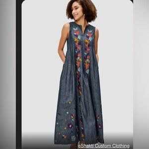 eshakti Navy Maxi Dress with Multicolor Floral Embroidery